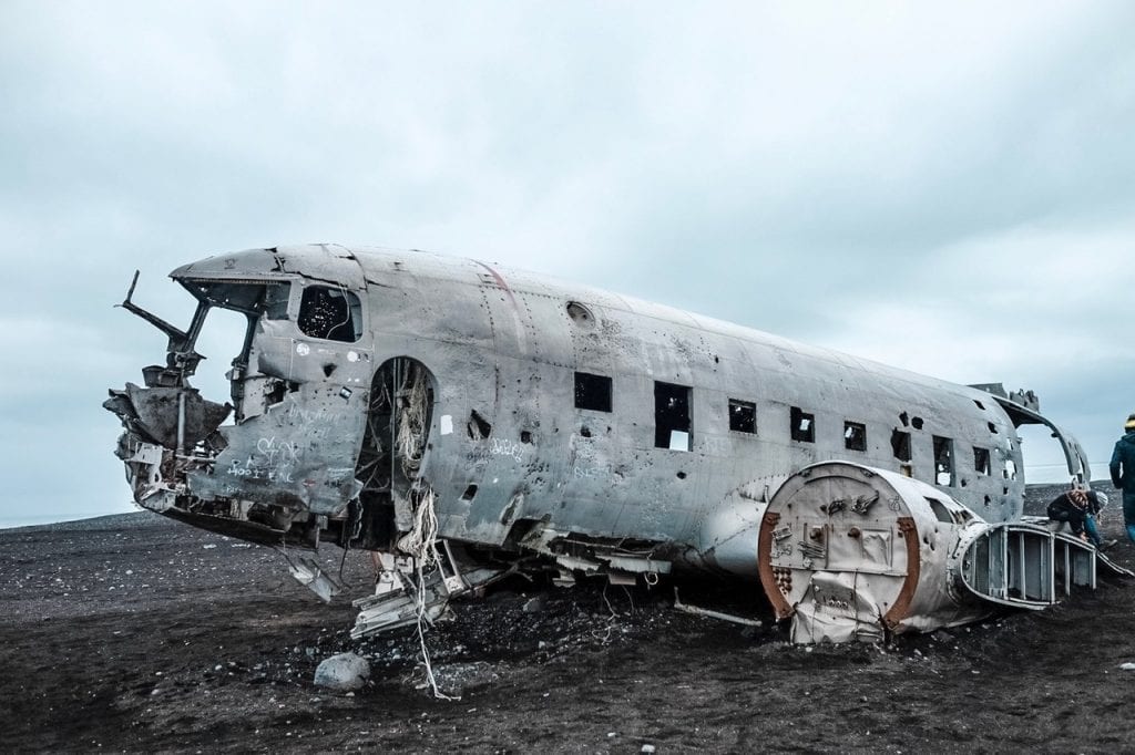 Solheimasandur Plane Wreck on the black sand beaches. A popular thing to do in Iceland. 