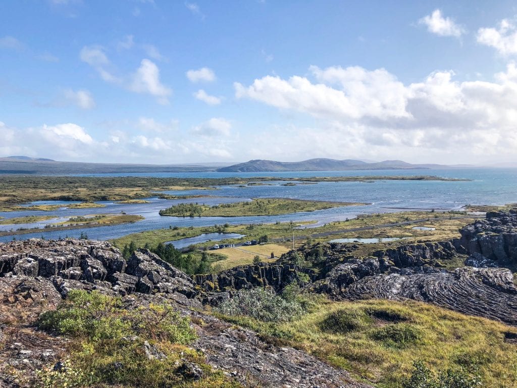 A scenic view of Thingvellir National Park in Iceland. 