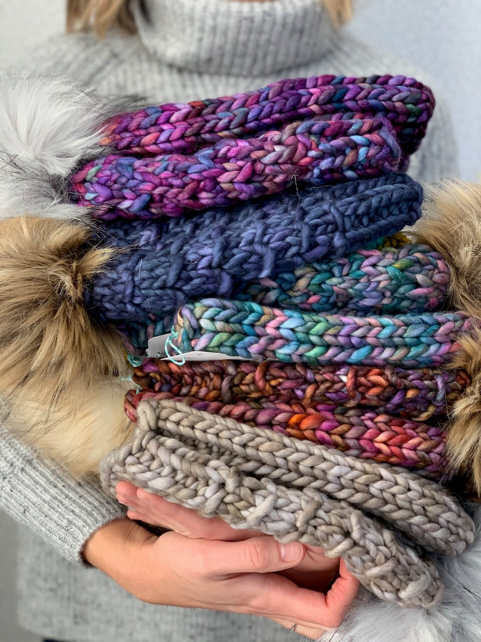 Knit wool hat stack from Woolly Bear