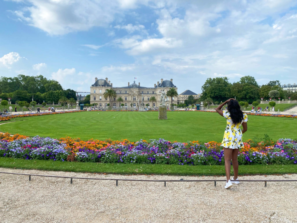 Girl looking out in Luxembourg Garden in Paris