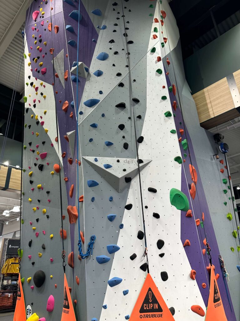 Giant rock climbing wall inside Dick's House of Sport