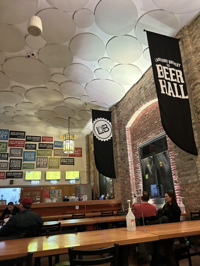 Inside of the beer hall, Lakefront Brewery