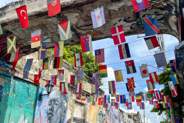 Flags hanging in Cartagena, Colombia
